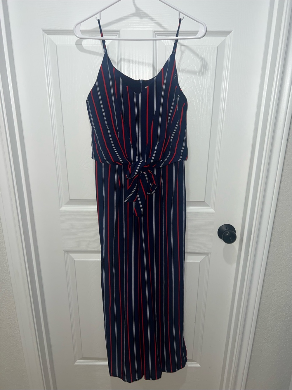 Monteau Navy Blue Red & White Striped Jumpsuit